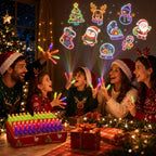 Friends using Christmas finger projector lights