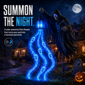Solar grim reaper holding a lantern with glowing blue spirit lights