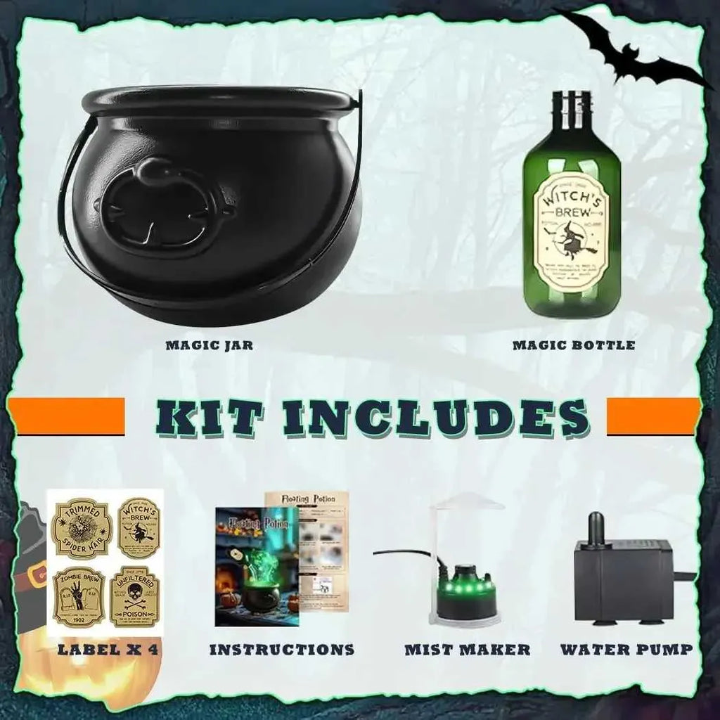 Witch's Bubbling Cauldron Mist Maker with Magic Pouring Bottle