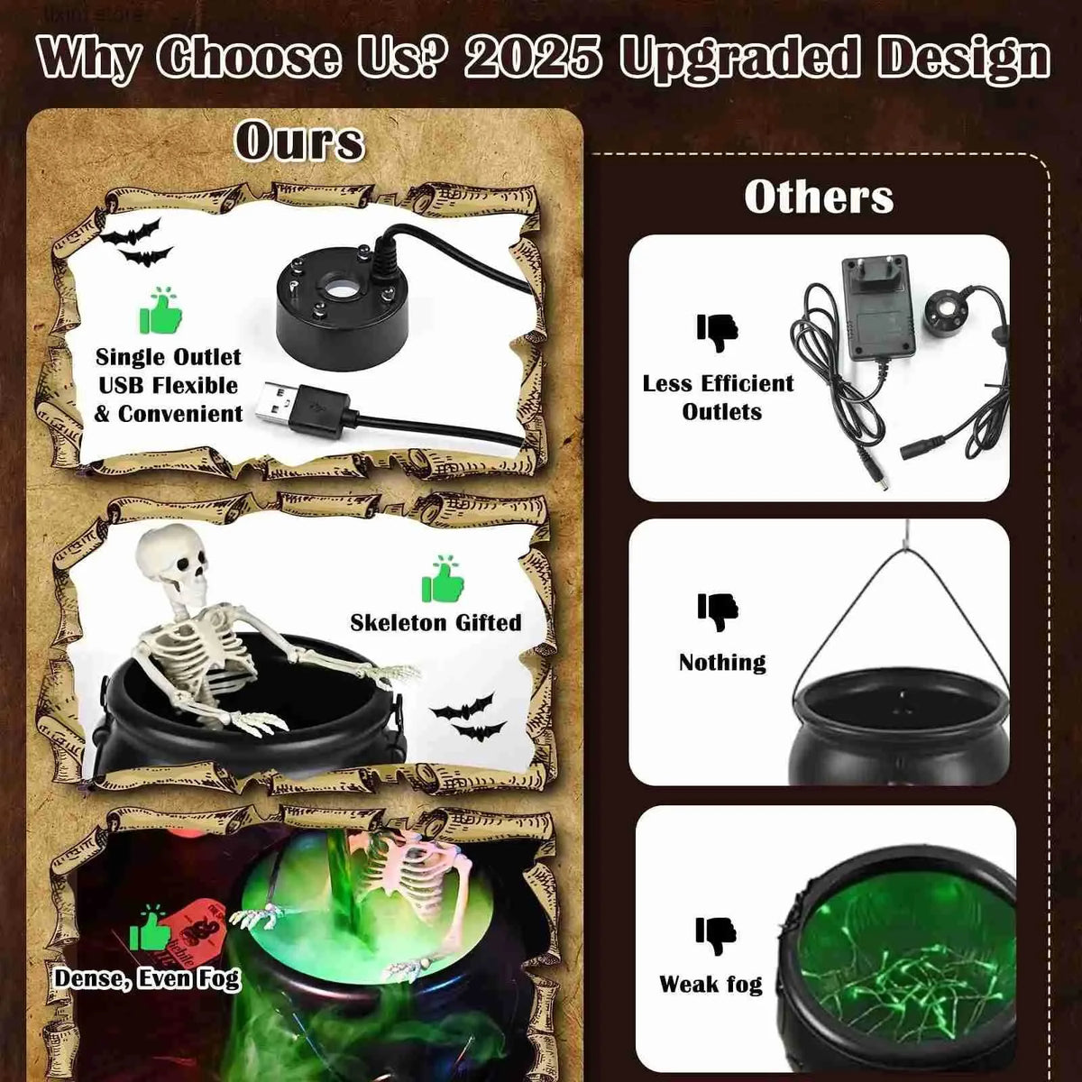 Witch's Bubbling Cauldron Mist Maker with Magic Pouring Bottle