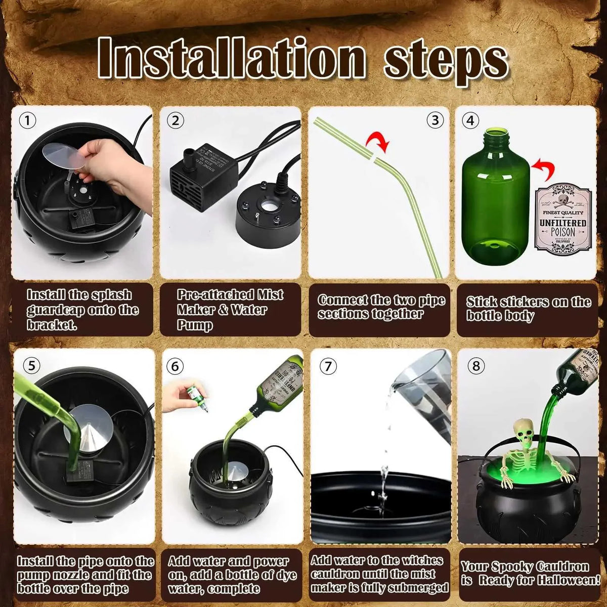 Witch's Bubbling Cauldron Mist Maker with Magic Pouring Bottle