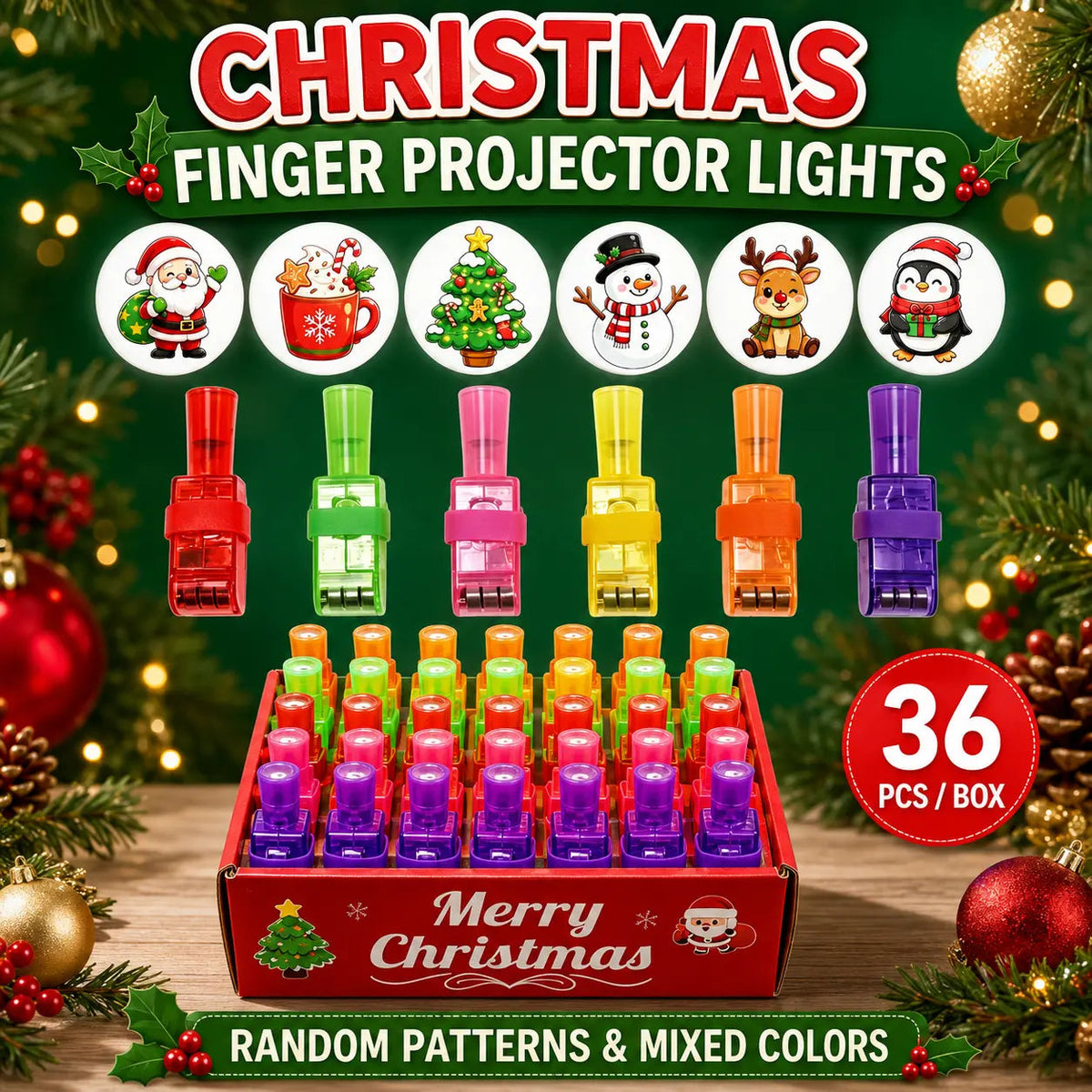 Christmas box of 36 finger projector lights