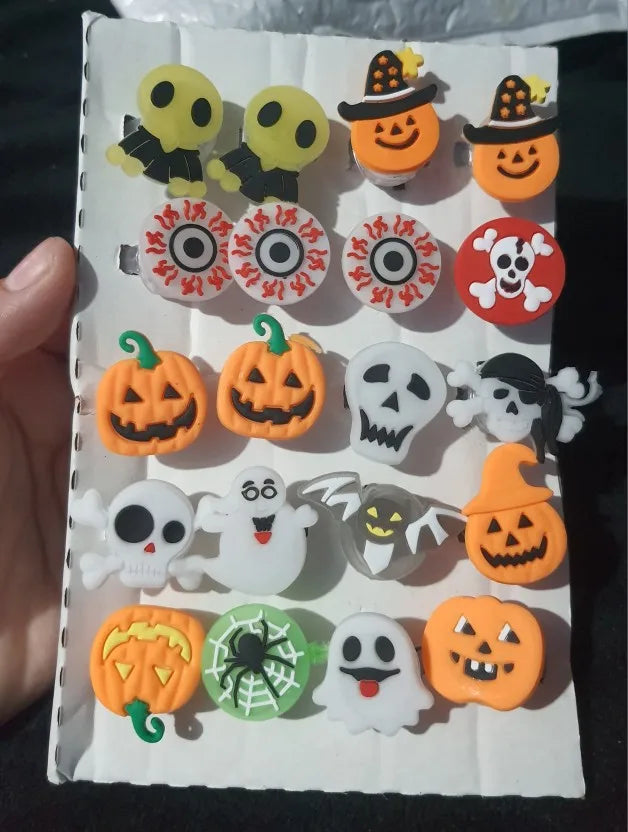 Pumpkin and ghost rings up close