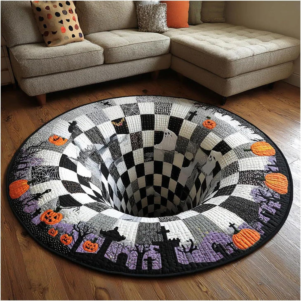 Checkered Vortex 3D illusion round rug