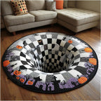 Checkered Vortex 3D illusion round rug
