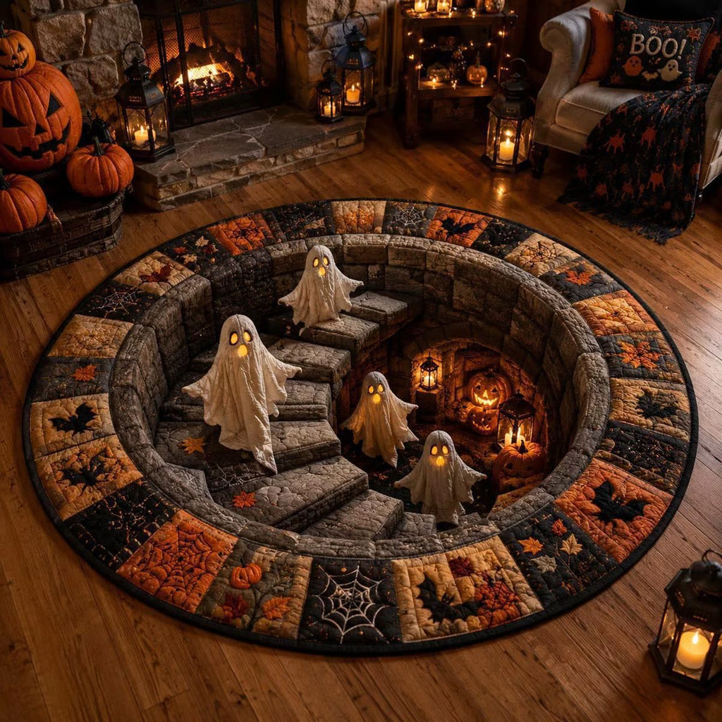 Ghostly Stairwell 3D illusion round rug