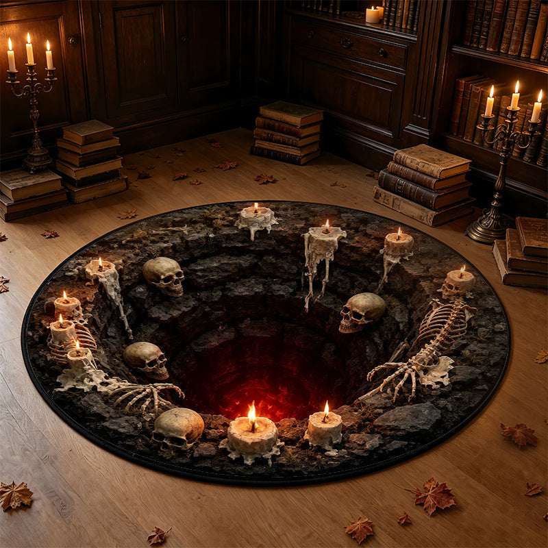 Candlelit Crypt 3D illusion round rug