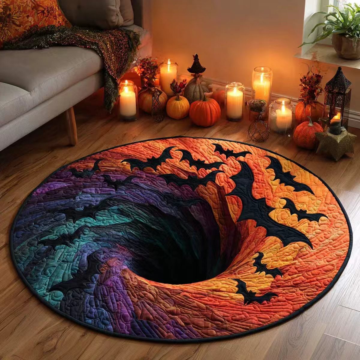 Bat Moon 3D illusion round rug