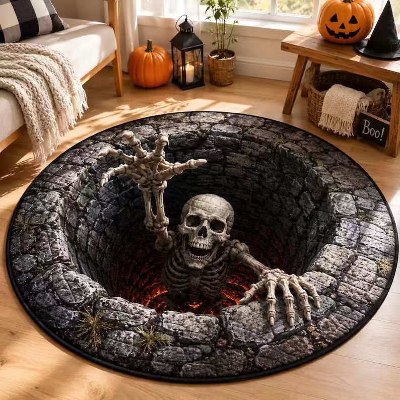 Crawling Skeleton 3D illusion round rug