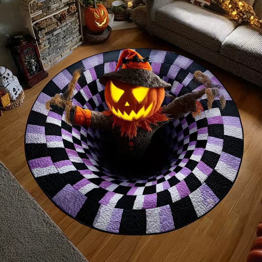 Pumpkin Scarecrow 3D illusion round rug