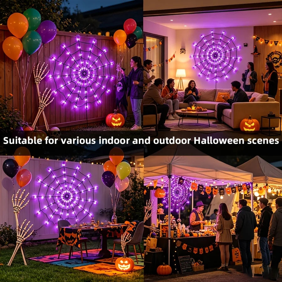 Spider web lights at indoor and outdoor Halloween parties