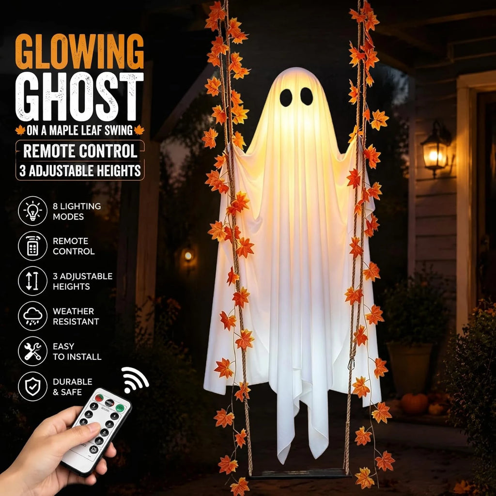 Swinging ghost with remote control and lighting features