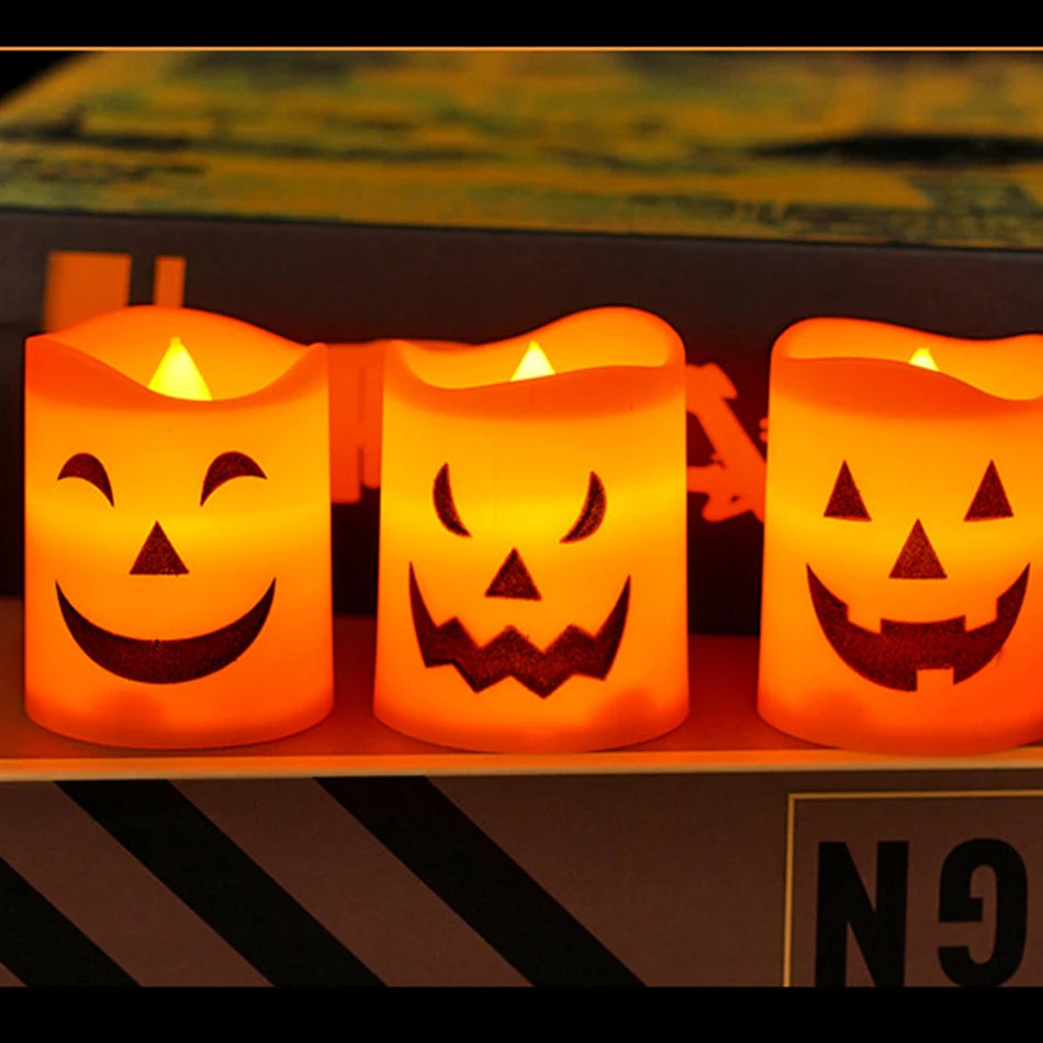 Row of glowing pumpkin faces
