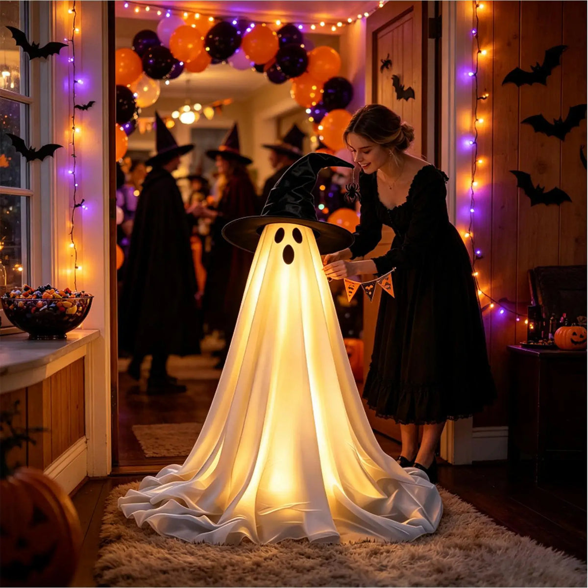 Witch-hat ghost at a Halloween party