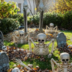 Skull and ribcage ground breaker with skeleton arms in the yard