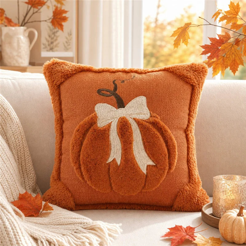 Caramel Bow Pumpkin pillow cover