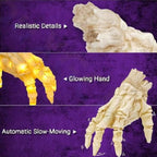Crawling hand features: realistic details, glowing hand, slow motion