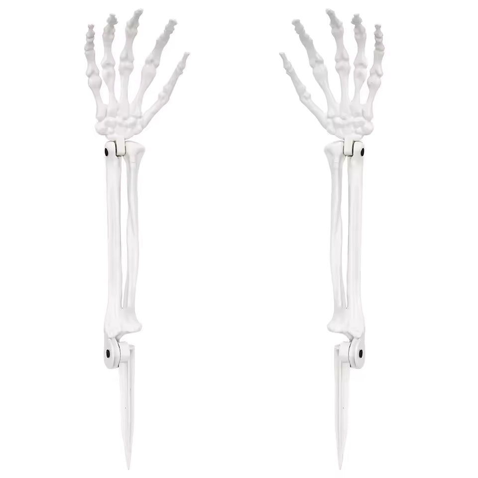 Bone white skeleton arm stakes, pair