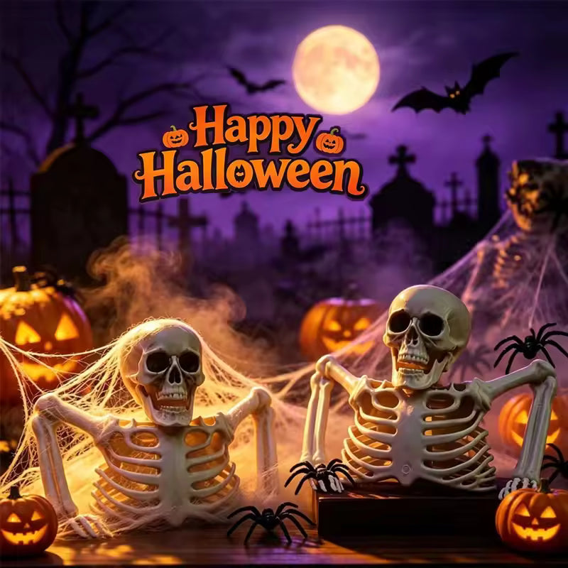 Skeleton ground breakers in a Happy Halloween scene