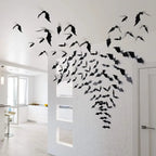 3D bats flying up a white wall and doorway