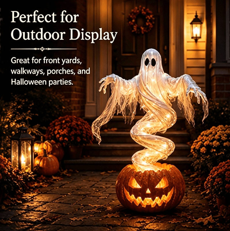 Swirling Ghost Pumpkin Yard Lamp