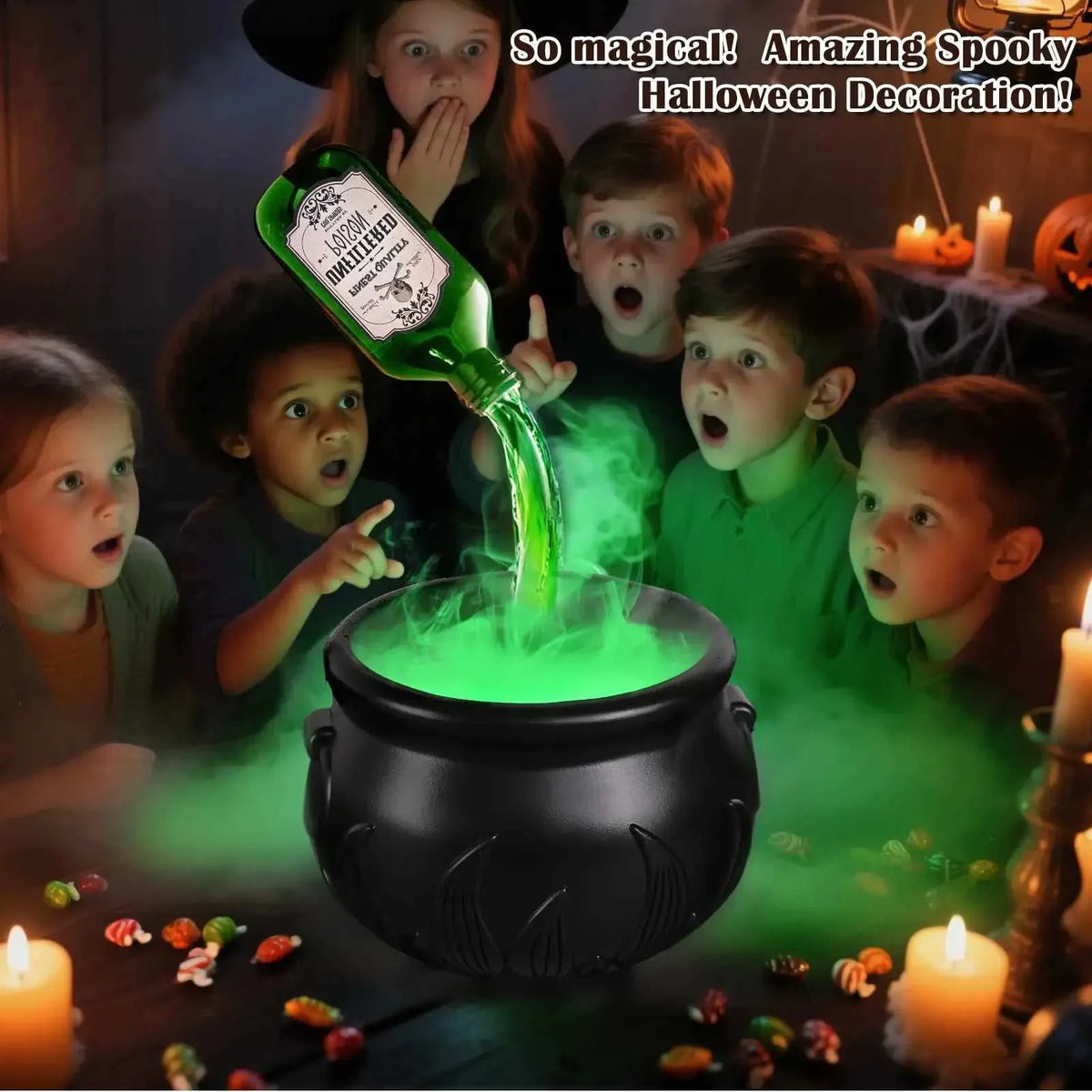 Witch's Bubbling Cauldron Mist Maker with Magic Pouring Bottle