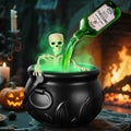Witch cauldron with magic pouring bottle and glowing green mist