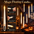Floating candles glowing above a Halloween table